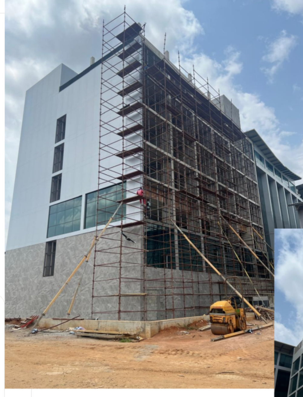 A multi-storey building under construction with scaffolding